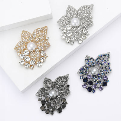 Layered Leaf Crystal Brooch in Four Colors displayed from the front