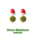 Red Santa Hat Stud Earrings With Green Pom-Pom Drops view 1