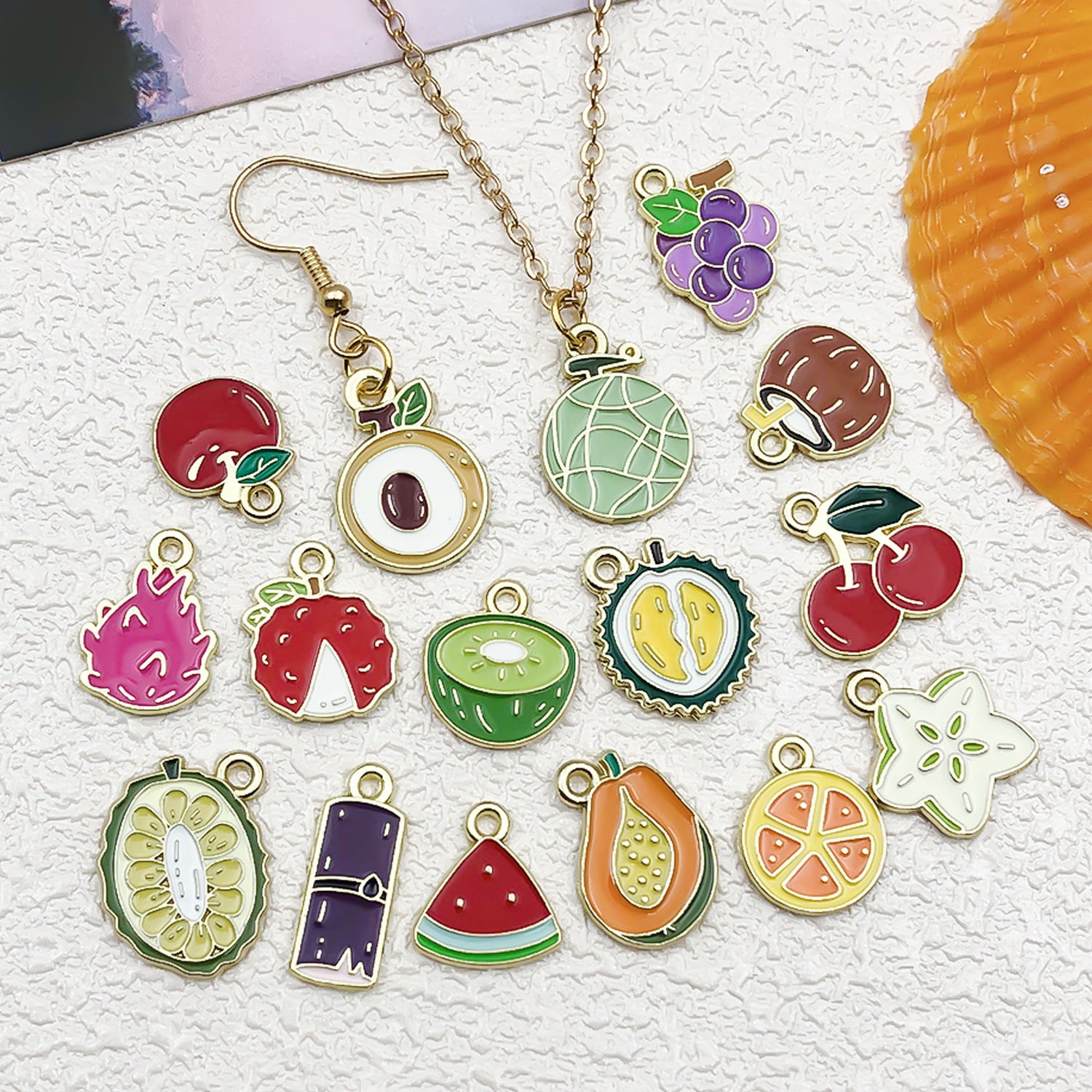 Enamel Zinc Alloy Strawberry Cherry Fruit Charm Pendant for DIY Bracelet Necklace