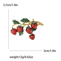 Red Enamel Strawberry Branch Brooch Gold Tone Leaf Pin view 6
