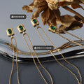 Gold Ball Chain Green Oval Zircon Square Pendant Necklace view 2