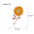 Yellow Gold Tone Sunflower Crystal Metal Brooch Pin view 3
