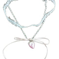 White Lace Pearl Bow and Pink Strawberry Necklace Statement Jewelry view 5