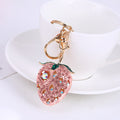 Rhinestone Strawberry Keychain Gold Clasp Red and Pink view 3