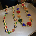Gold Multicolor Wrinkled Heart And Oval Cabochon Necklaces view 3