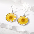 Silver Tone Round Pressed Flower Resin Hook Earrings in Six Colors view 3