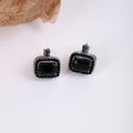 Antique Silver Black Rectangular Small Huggie Earrings view 3