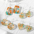 Orange and Turquoise Chip Resin Geometric Hoop Earrings view 1