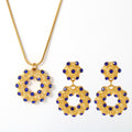 Rhinestone Donut Pendant Necklace Earring Chain Jewelry Set view 5
