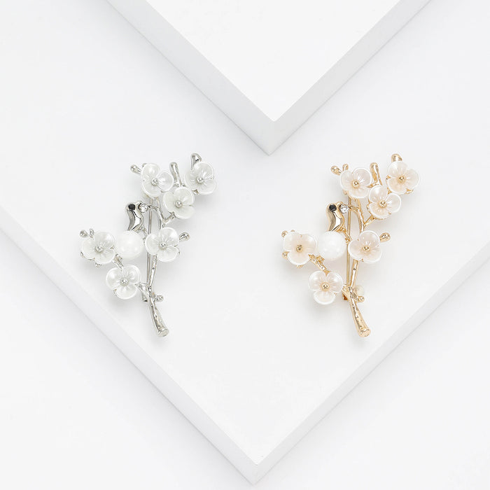 Bird and Blossom Branch Brooch In 2 Color Variants