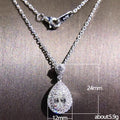 Silver Tone Pear Halo CZ Drop Pendant Necklace On Chain view 4