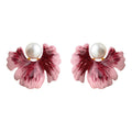 Pink Magenta Painted Flower Petal Studs Pearl Center view 5