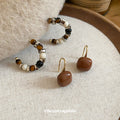 Brown Beaded Hoop and Drop Earrings Fashion Jewelry view 1