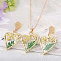 Gold Tone Pressed Flower Heart Necklace and Earring Sets view 8
