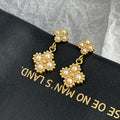Double Pearl Cluster Drop Earrings with Gold Tone Settings view 3