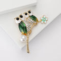 Owl Trio Branch Brooch With Decorative Crystal And Enamel Details view 2