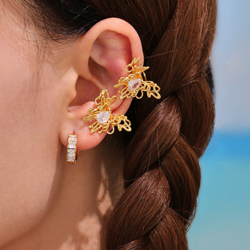 Gold Copper Wire Butterfly Ear Cuff Clip Teardrop Zircon Single