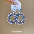 Pastel Crystal Round Drop Earrings with Floral Tops view 1