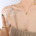 Gold Ball Chain Green Oval Zircon Square Pendant Necklace view 6