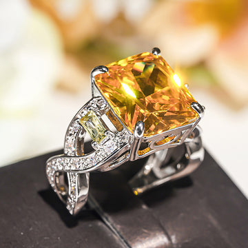 Rectangular Solitaire Twisted Clear Stone Ring In Yellow Or Green