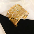 Layered Fine Wire Wide Cuff With Clear Crystals In Silver Or Gold Tone view 7