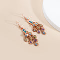 Rose Gold Peacock Fan Multicolor Long Stud Earrings view 4