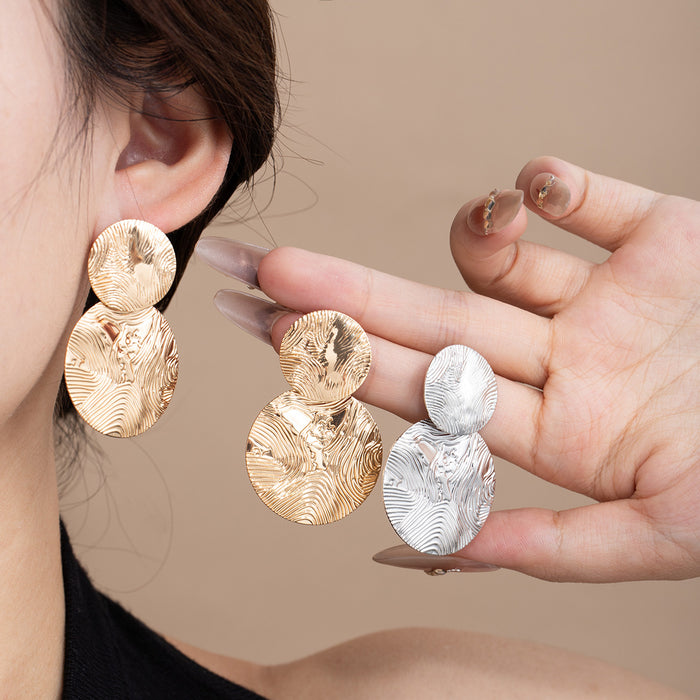 Gold and Silver Textured Double Disc Stud Earrings
