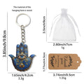 Blue Hamsa Hand Evil Eye Wood Keychain Silver Split Ring view 2