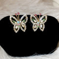 Pastel Crystal Butterfly Stud Earrings With Gold Tone Frames view 6