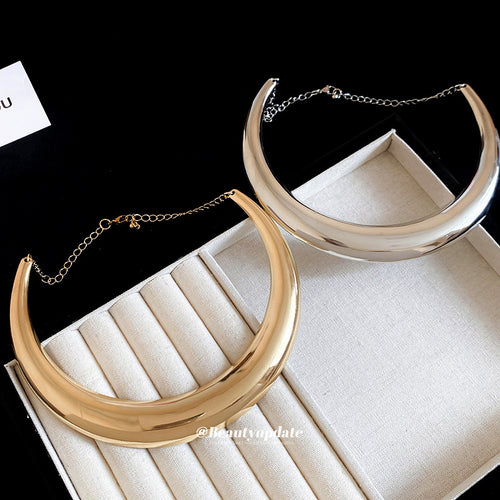 A smooth graduated metal collar with a broad curved profile displayed in a close product arrangement.