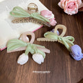 Green Satin Bow Tulip Hair Claw In Pink White Or Purple view 2