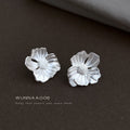 Silver-Tone Textured Flower Stud Earrings Matte Finish view 3