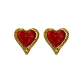 Red Heart Stud Earrings And Cord Pendant Necklace With Polished Metal Tone Details view 5