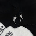 Silver Tone Zircon Rope Knot Bow Ribbon Stud Earrings view 4