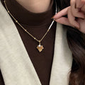 Pearl Strand Necklace With Gold Tone Maple Leaf Pendant view 1