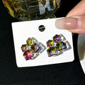 Multicolor Brown and Green Faceted Cube Cluster Earrings view 4
