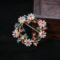 Floral Crystal Wreath Brooch With Green and Burgundy Leaves view 4