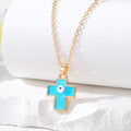 Gold Tone Cross Evil Eye Pendant Necklaces in Four Colors view 6