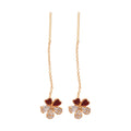 Red Flower Chain Threader Earrings With Polished Metal Tone Details view 5