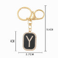 Rhinestone Initial Letter Keychain Black Enamel Gold Tone Tag view 5