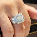 Round Solitaire Baguette Frame Wide Statement Ring In Silver Tone view 3