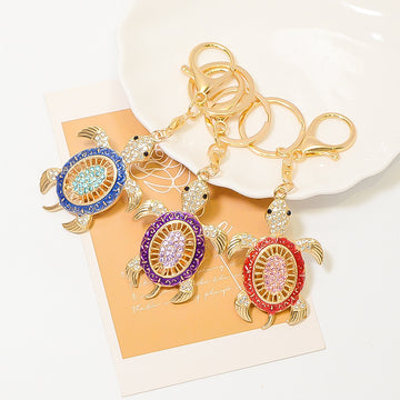 Rhinestone Sea Turtle Keychain Gold Metal Charm Three Colors