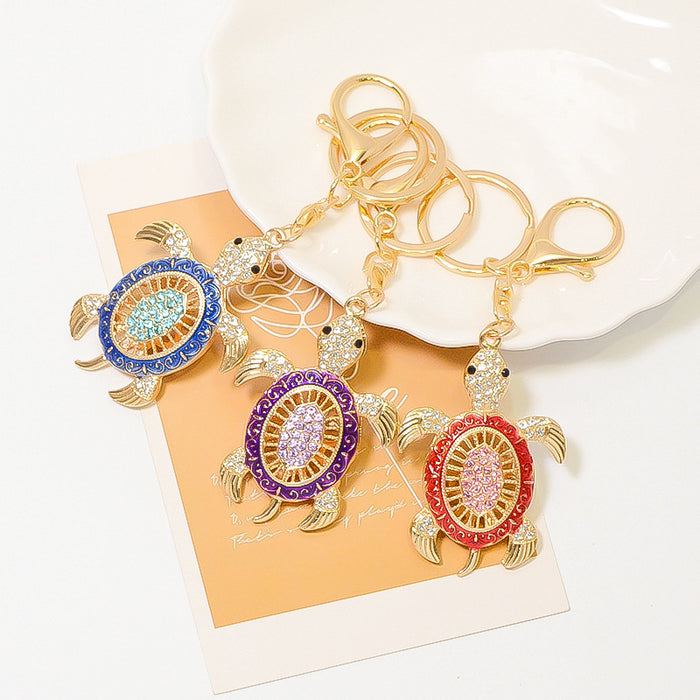 Rhinestone Sea Turtle Keychain Gold Metal Charm Three Colors