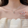 Pearl Bead Cross Pendant Necklace Triple Crystal Cross Drops view 1