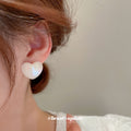 Iridescent White Heart Shaped Stud Polished Metal Polished Metal Earrings view 3