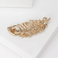 Rhinestone Feather Brooch with Openwork Veins and Pearl Drop view 3