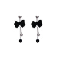 Black Flocked Bow Heart Chain Tassel Stud Earrings view 5