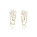 White Flower Gold Chain Clear Look Long Stud Earrings view 5