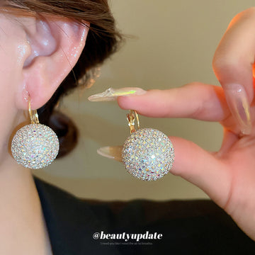 Crystal Covered Ball Gold Tone Huggie Drop Earrings