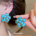 Gold Turquoise Resin Flower Studs Cluster Ring Bead Ring view 3